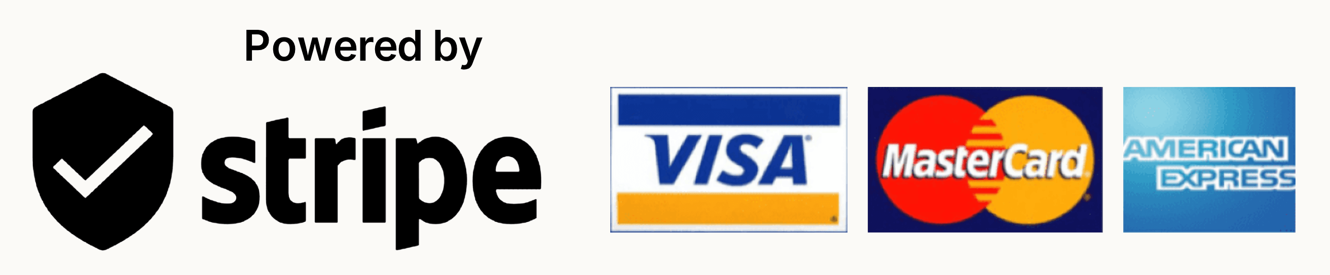 Powered by Stripe. Visa, Mastercard and American Express accepted